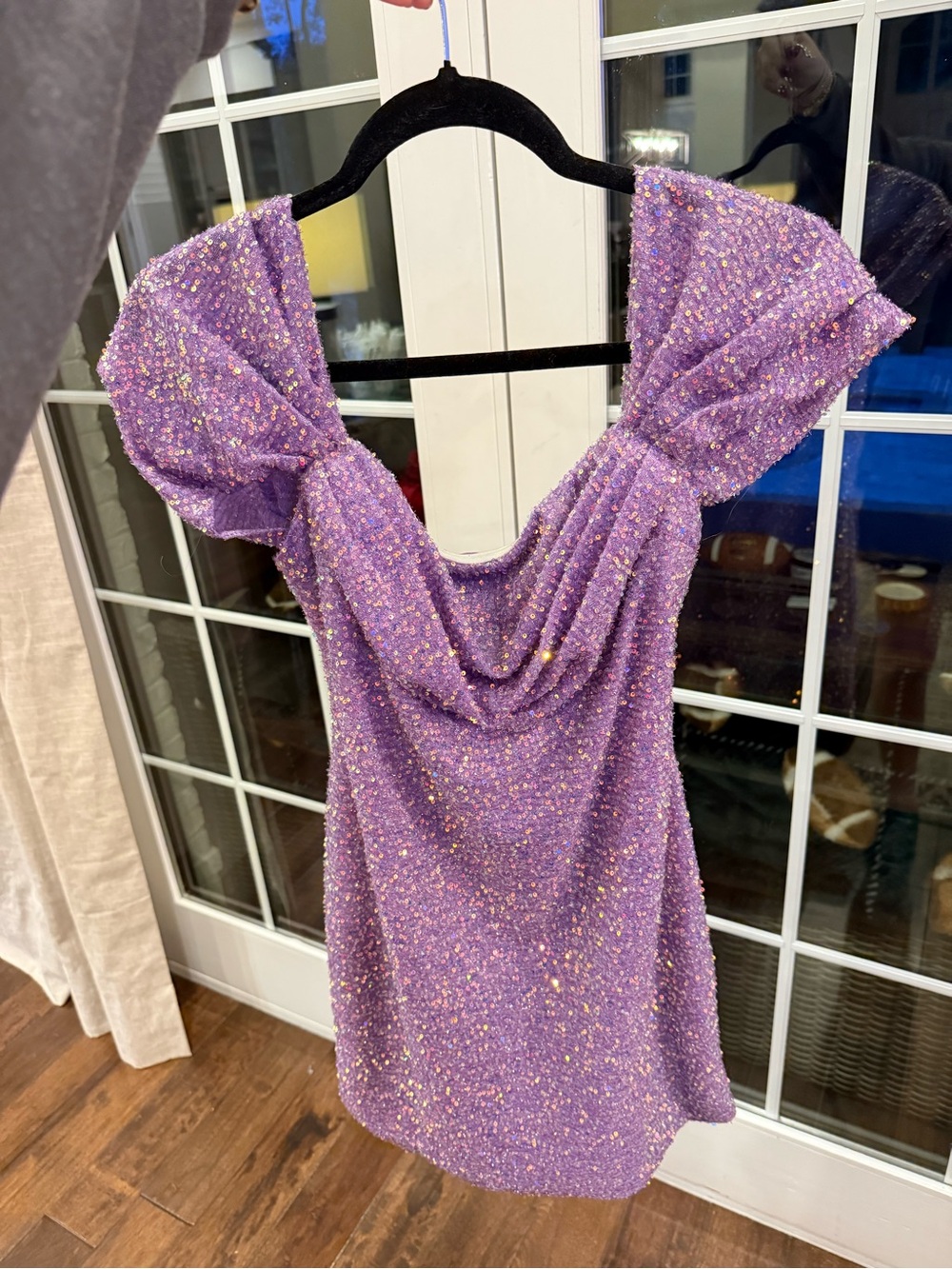Hello Molly Lavender Sequin Puff-Sleeve Mini Dress